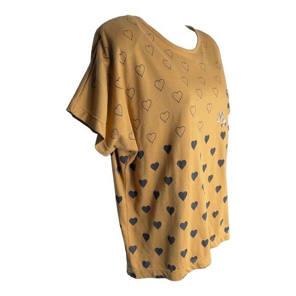 Vedo Verde Vintage Women's Sequin Heart Print Dolman Sleeve Top gold black Small - Picture 2 of 12